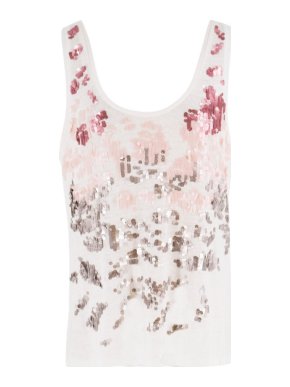 Maje Ecru Linen Sequin Embellished Tank Top