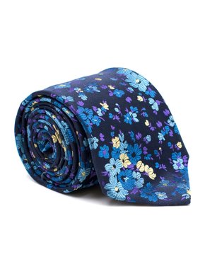Duchamp Navy Floral Print Silk Tie