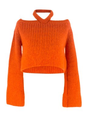 Katie Eary Men's Orange Cold Shoulder Wool Knit Sweater