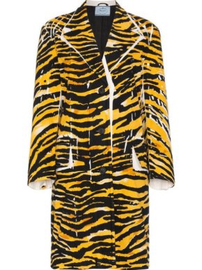Prada Current Season Single Breasted Tiger Print Coat