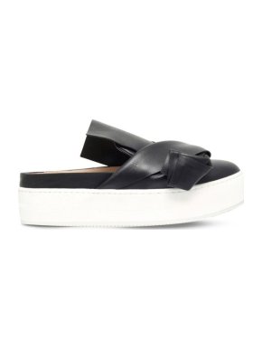 No.21 Black Leather Bow Skate Mules