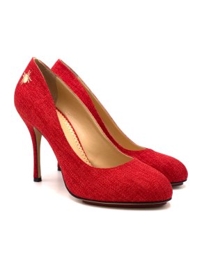 Charlotte Olympia Red Textured Cotton Pumps