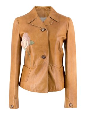 Marni Rose Applique Tan Leather Jacket