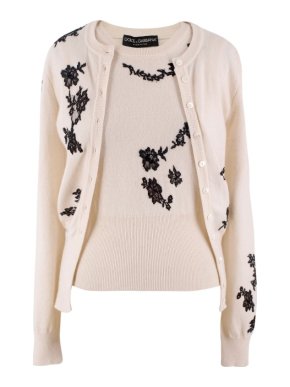 Dolce & Gabbana Cream Cashmere & Lace Twin Set