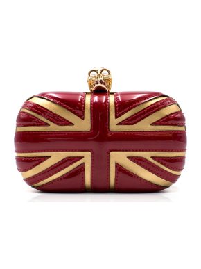 Alexander Mcqueen Red and Gold Union Jack Skull Clutch