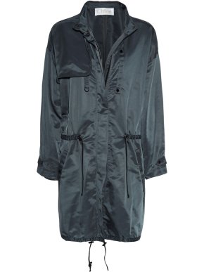 Chloe Bottle Green Drawstring Satin-Crepe Anorak