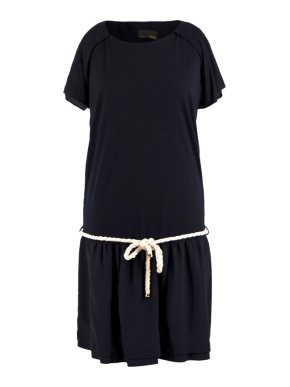 Fendi Navy Rope Tie-waist Silk Dress