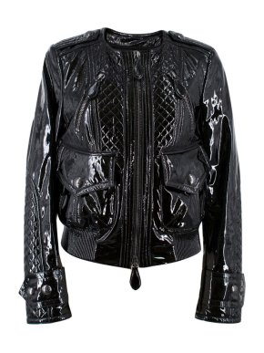 Burberry Patent Leather Quilted Bomber Jacket
