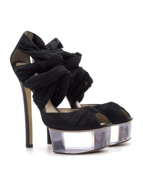 Fendi Black Mesh Lucite Platform Heels