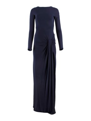 Gucci Navy Buckled Backless Gathered Gown