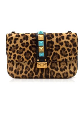 Valentino Garavani Rolling Rockstud Leopard Print Pony-Hair Bag