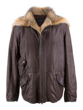 Ermanno Scervino Brown Leather & Fox Fur Trim Coat