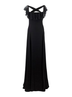 Valentino Black Lace Ribbon Tie Gown
