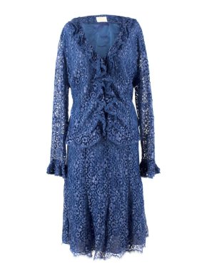 Caroline Charles Blue Lace Skirt and Blouse Set