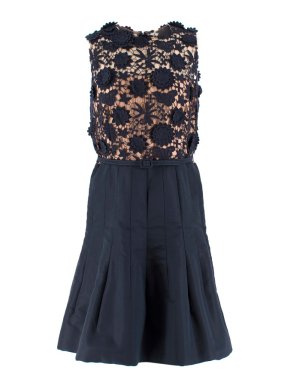 Oscar De La Renta Navy Lace Cocktail Dress