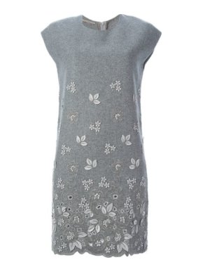 Ermanno Scervino Grey Wool Floral Applique Dress