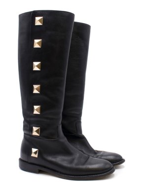 Valentino Rockstud Leather Knee-high Riding Boots