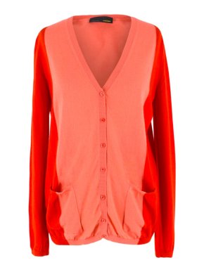 Fendi Red Two Tone Cashmere Cardigan