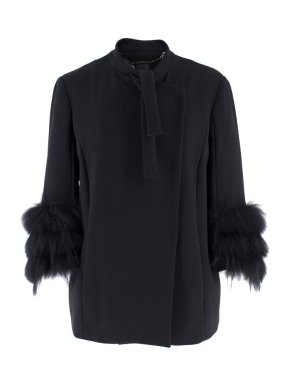Trussardi Tru Trussadi Black Fur Cuffed Jacket