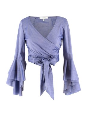 Milly Chambray Ruffled Sleeved Wrap Top