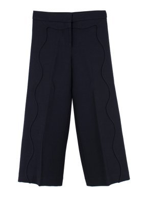 Issa Navy Scalloped Wool-blend Culottes