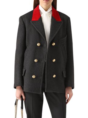 Dolce & Gabbana Wool & Velvet Double Breasted Coat