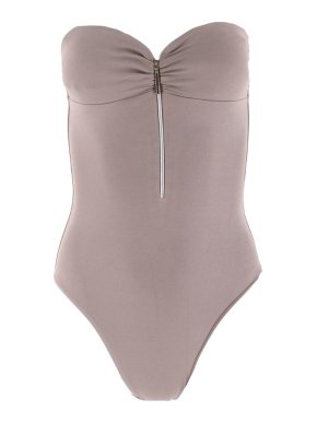 Melissa Odabash Beige Ruched Bandeau Swimsuit