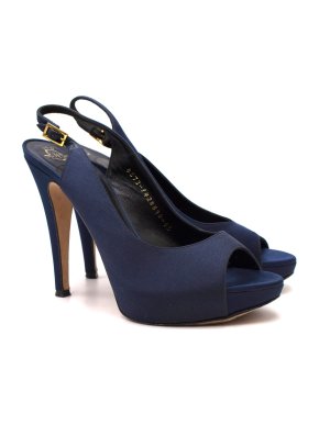 Gina Navy Satin Slingback Sandals