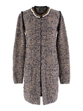 Lanvin Metallic Knit Faux-pearl Collarless Long Jacket