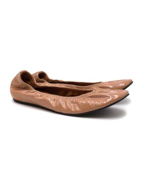 Lanvin Nude Patent Leather Elasticated Ballet Flats