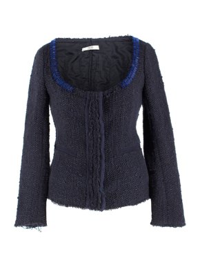 Prada Navy Wool-blend Beaded Lightweight Jacket