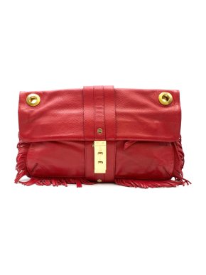 Lanvin Red Leather Fringed Shoulder Bag