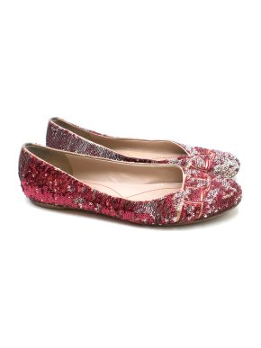 Salvatore Ferragamo Red & Silver Sequin Ballet Flats