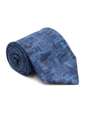 Salvatore Ferragamo Abstract Blue City Print Silk Tie
