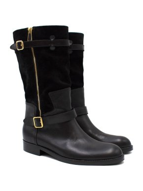 Paul Andrew Black Leather & Suede Biker Boots