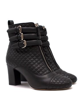 Tabitha Simmons Black Leather Quilted Ankle Boots