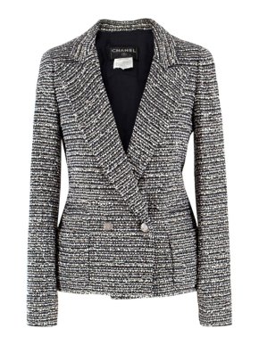 Chanel Black, Blue & Ivory Metallic Tweed Tailored Jacket
