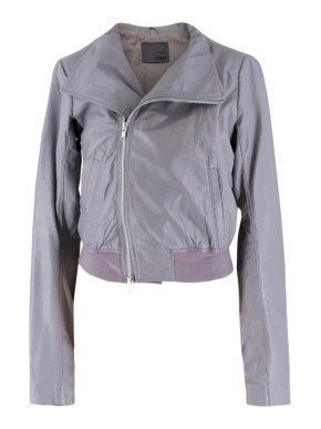 JNBY Grey Soft Leather Bomber Jacket