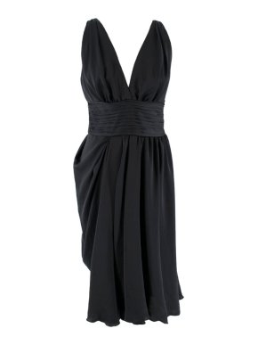 Prada V-neck Pin-tuck Pleated Little Black Dress
