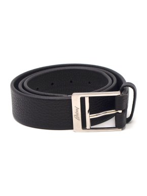 Brioni Engraved Logo Buckle Dark Brown Leather Belt