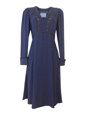 Prada Navy Lace Insert Crepe Midi Dress