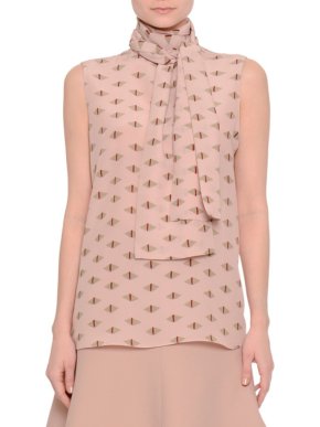 Valentino Pink Geometric Silk Neck Tie Blouse