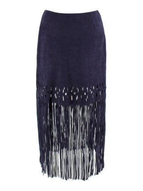 Pinko Dark Blue Suede Fringe Skirt