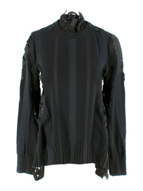 Sacai Floral Lace-Insert Striped Sweater