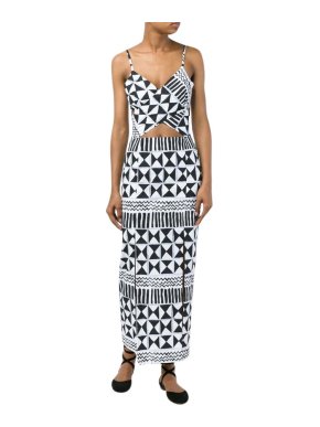 Tata Naka Rebecca Geometric Print Cut-Out Dress