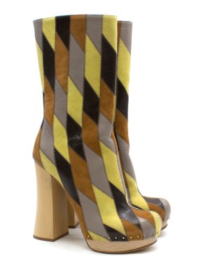 Prada Brown and Yellow Leather Platform Boots