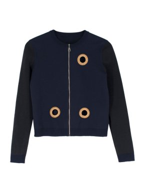 Louis Vuitton Wool Blend Navy Eyelet Zip Up Cardigan