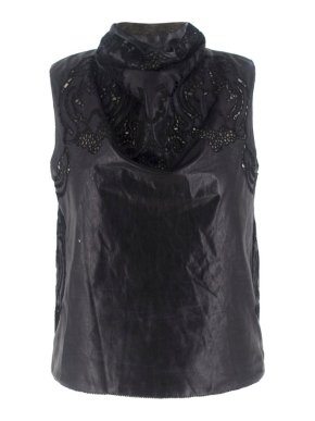 Ermanno Scervino Black Leather and Lace High Neck Top