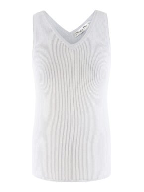Christian Dior Pale-Blue Ribbed Cashmere-blend Tank Top