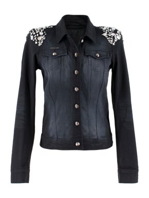 Philipp Plein Crystal-Embellished Black Denim Jacket